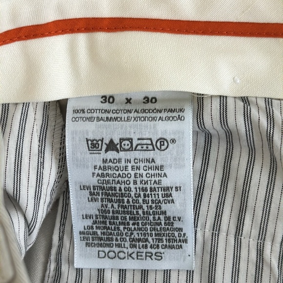 DOCKERS CHINO PANTS CREAM PLEATED FRONT SIDE SLIT POCKETS D4 100% COTTON 30x30 - Picture 6 of 8